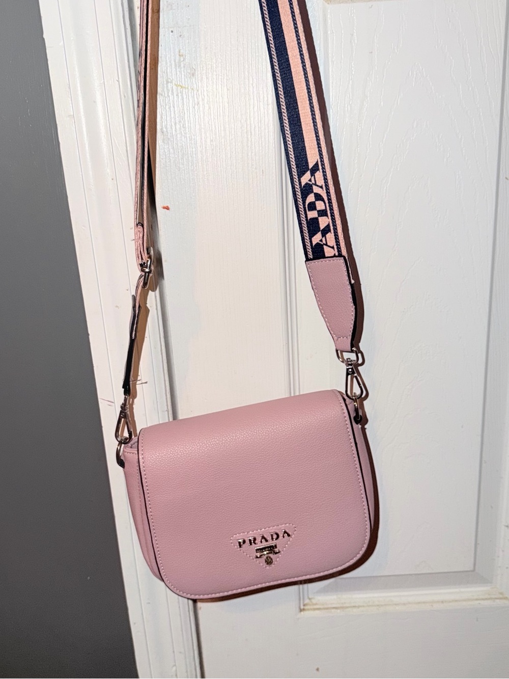 Prada Pink Leather Crossbody with Branded Webbing Strap